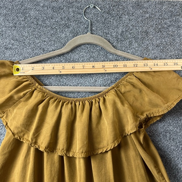 Made In Italy Off The Shoulder Mini Dress Womens Sz S Mustard Yellow Ruffle Flap - Picture 8 of 9